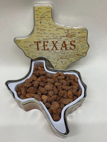 Texas Road Map Gift Tin with Cinnamon Roasted Nuts 12 oz.