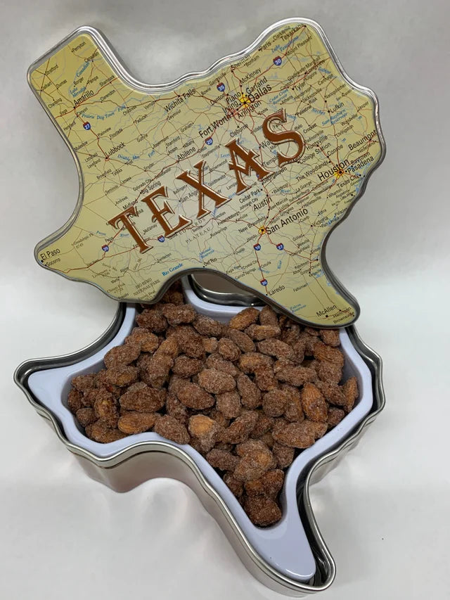 Texas Road Map Gift Tin with Cinnamon Roasted Nuts 12 oz.