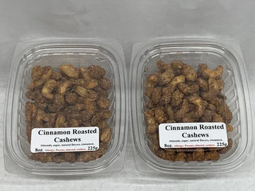 Cinnamon Roasted Nuts. Your Choice, Pecans, Almonds or Cashews. 2-8oz. Containers.