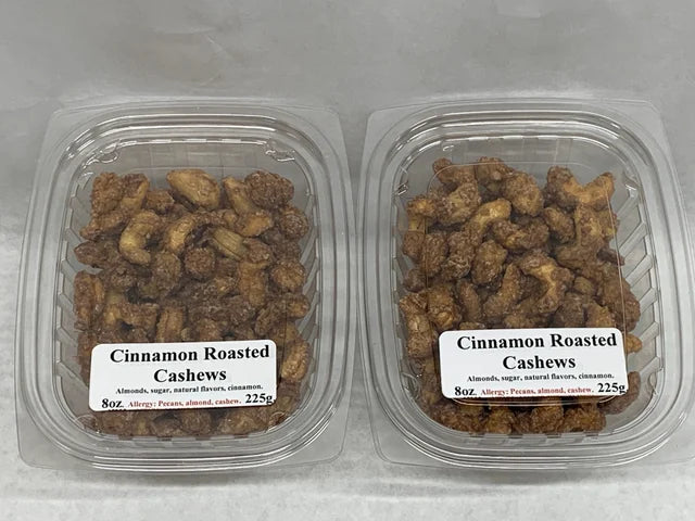 Cinnamon Roasted Nuts. Your Choice, Pecans, Almonds or Cashews. 2-8oz. Containers.